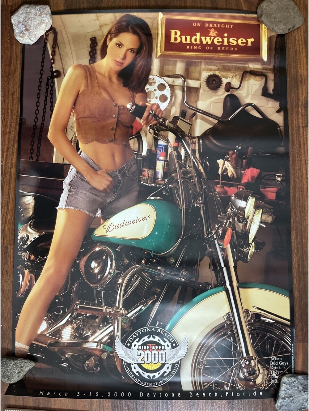Lot Of 2 Budweiser Motorcycle Model 2000 Daytona Beach Bike Week Poster 27”x19”